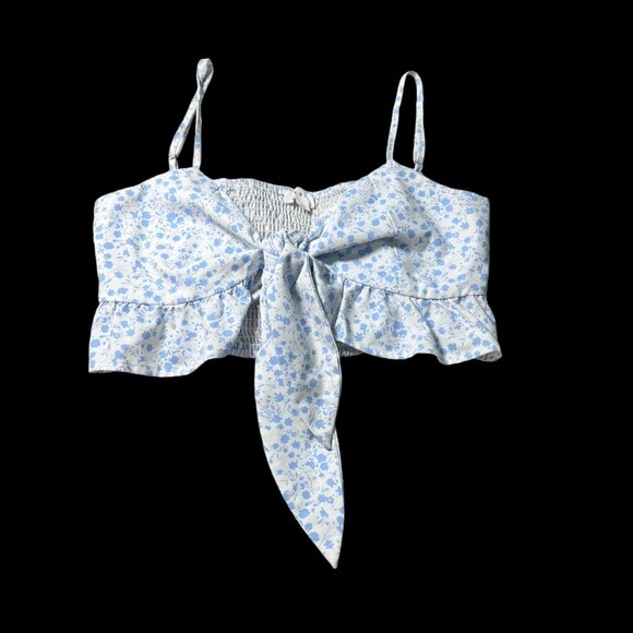 Mable at Anthropologie  Women's Floral Smocked Crop Top With Front Tie - Size La - Picture 1 of 4